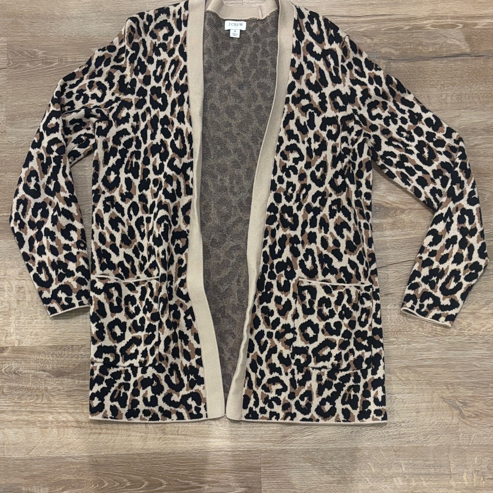 J. Crew Leopard Print Cardigan in Black and Tan